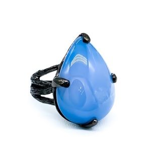 Sterling Silver Black Rhodium Organic Blue Chalcedony Teardrop Ring Size 7